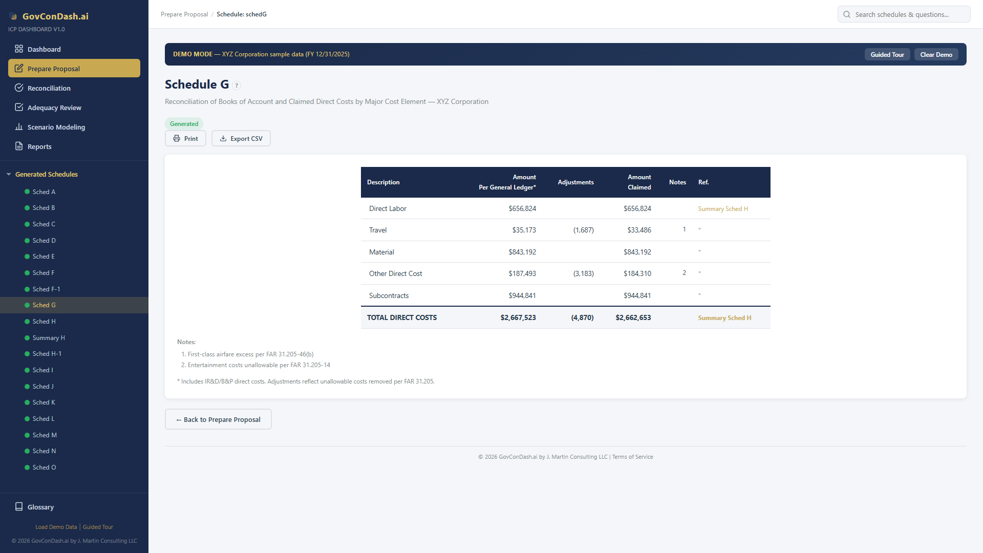 Schedule G — Reconciliation
