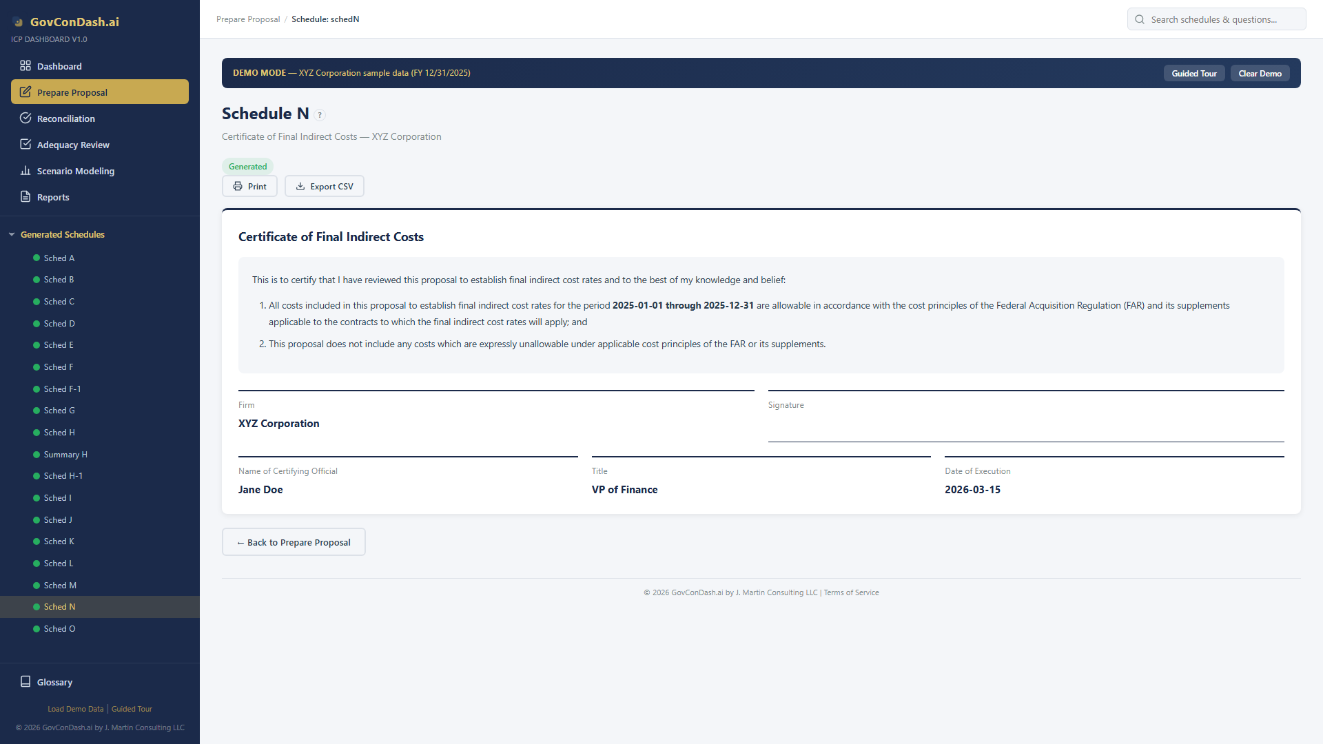 Schedule N — Certification