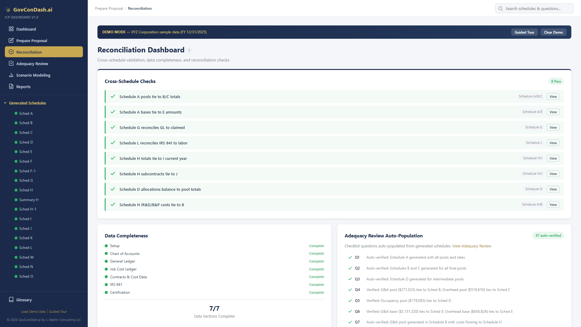 Reconciliation - cross-schedule consistency checks